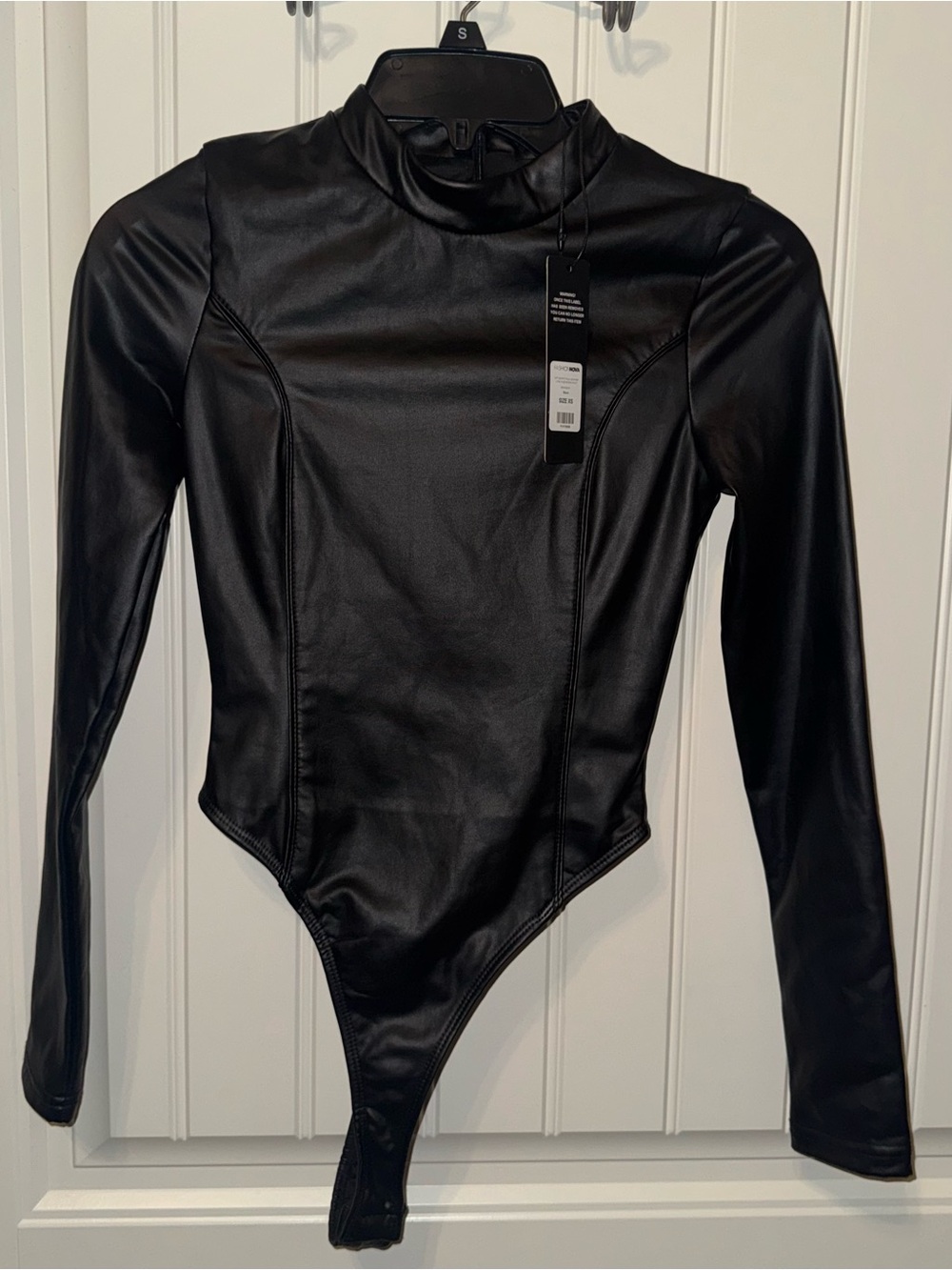 Off Script Faux Leather Long Sleeve Bodysuit